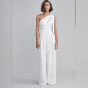 Amsale Ivory One Shoulder Jumpsuit